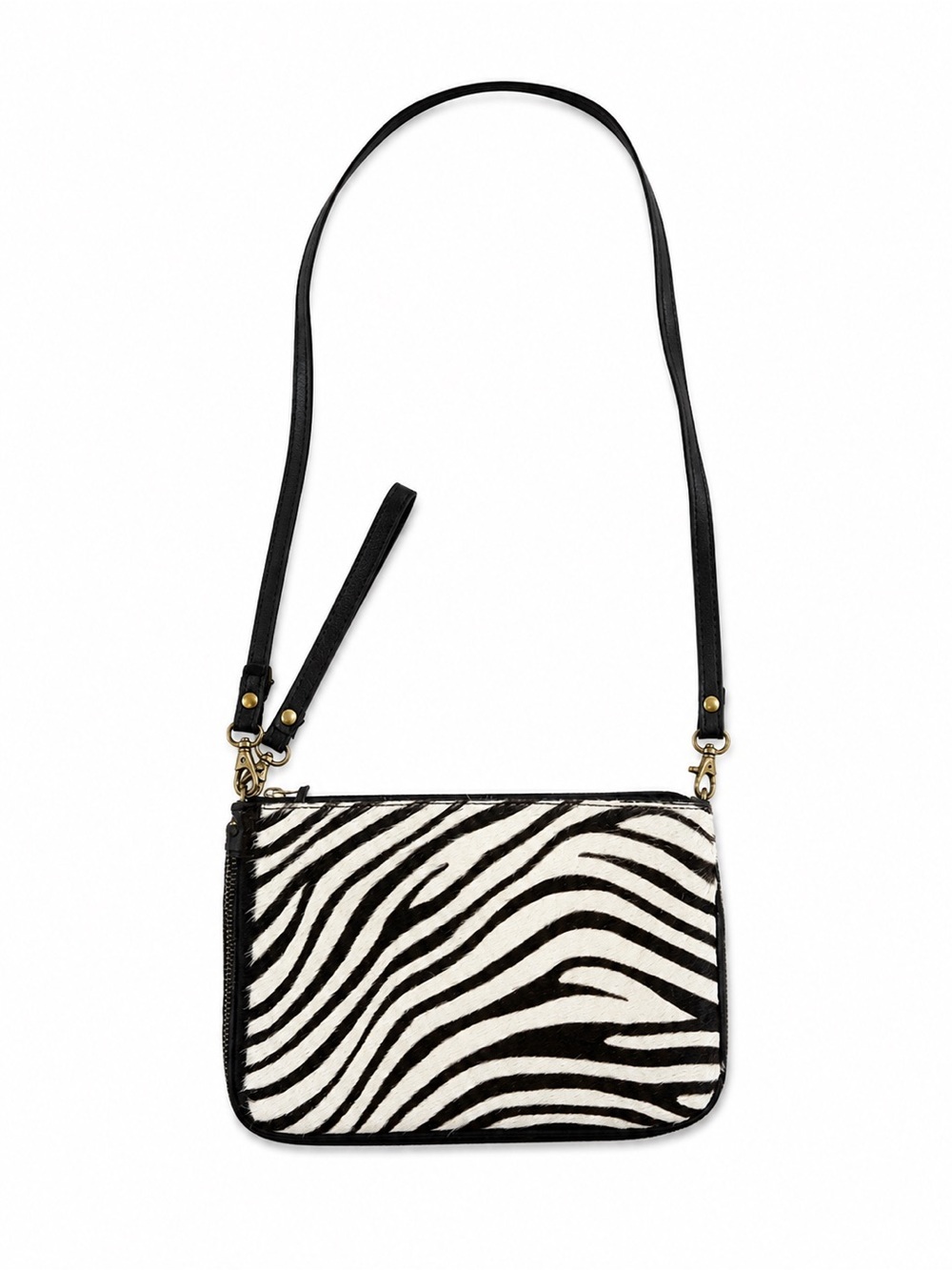 Italian Genuine Leather Hair-On Zebra Crossbody Bag Made in Italy Retro